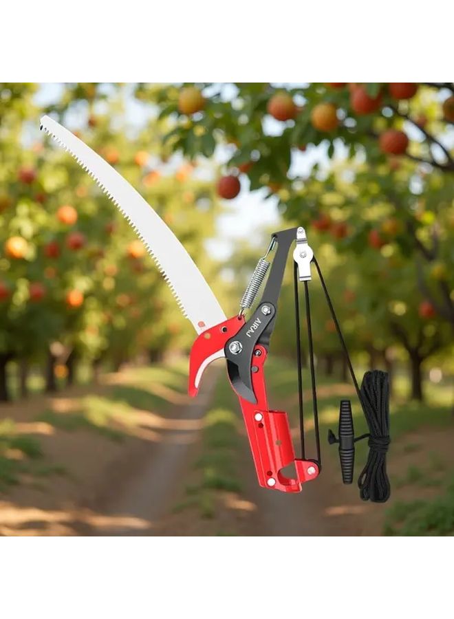 Red Heavy Duty Manual Pruning Saw Adjustable Pulley System Sharp Stainless Steel Blade - Image 2