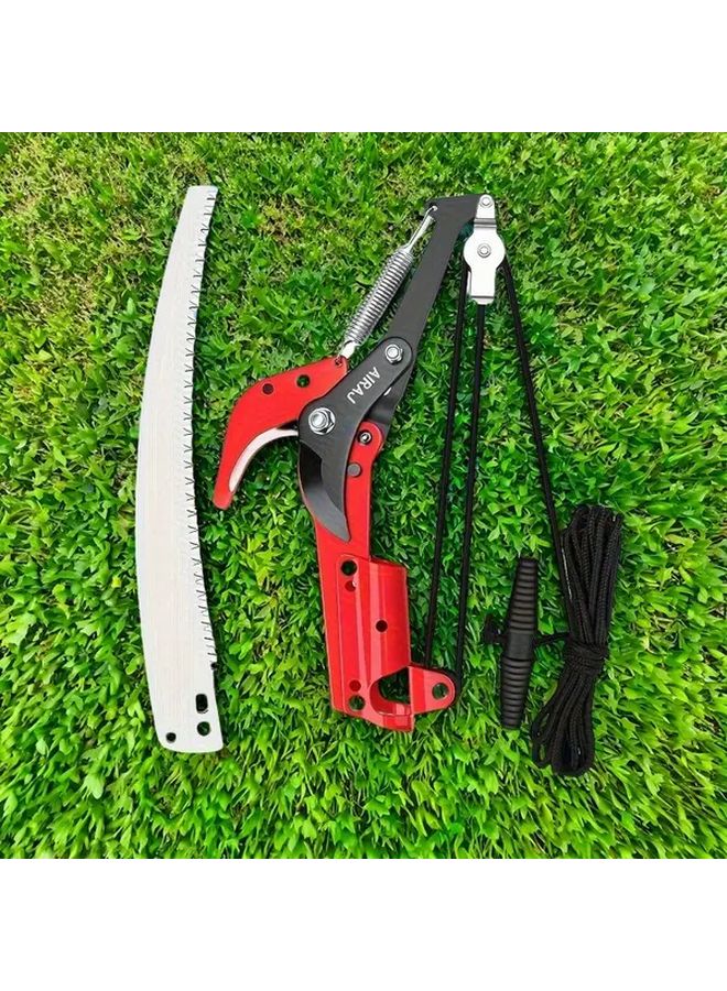 Red Heavy Duty Manual Pruning Saw Adjustable Pulley System Sharp Stainless Steel Blade - Image 4