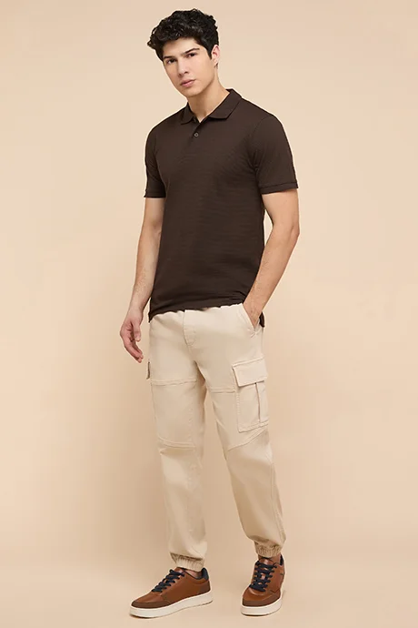 R&B Textured Polo T-Shirt with Short Sleeves