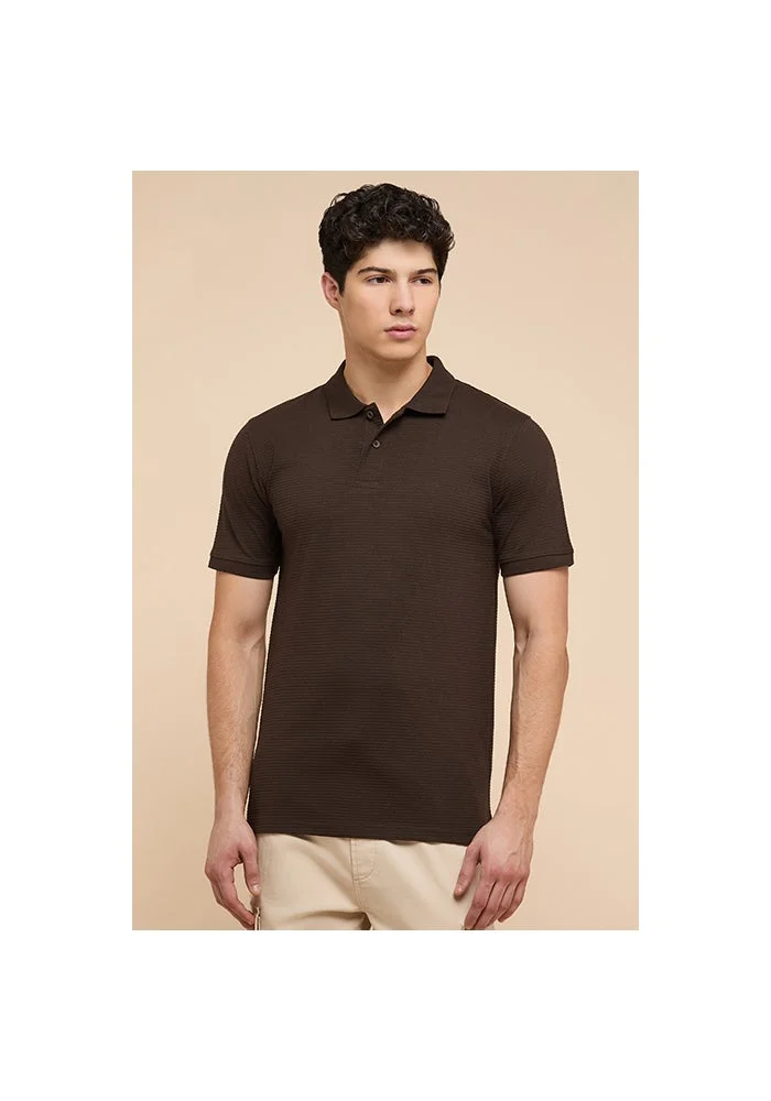 أر أند بي Textured Polo T-Shirt with Short Sleeves