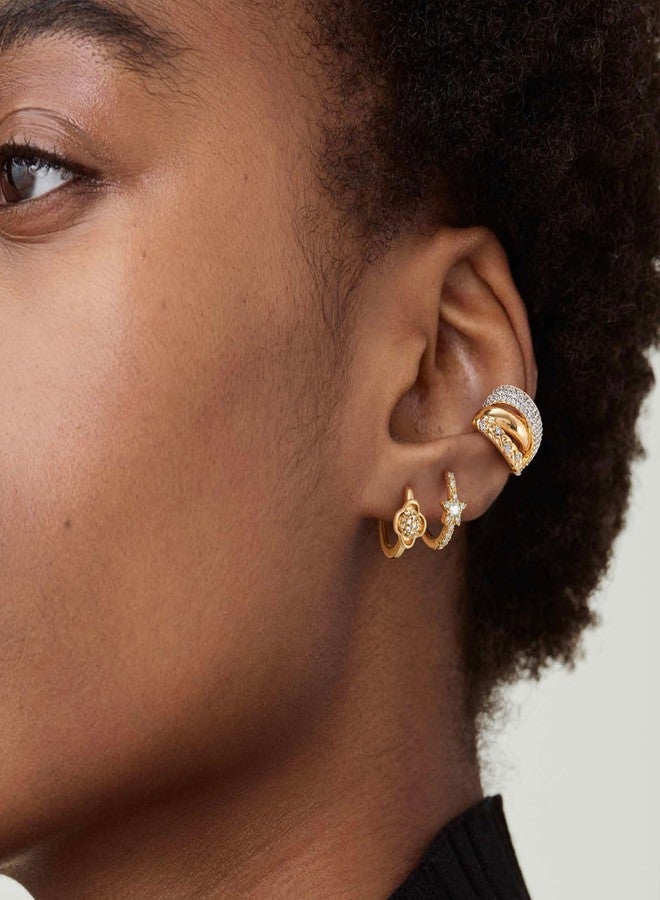 ميفيكو أقراط أذن ذهبية من ميفيكو، مطلية بذهب عيار 18 قيراط، مناسبة للأذنين غير المثقوبة، بتصميم بسيط وأنيق، مرصعة بأحجار الزركونيا المكعبة، بمشبك، بلونين، للنساء - Image 3