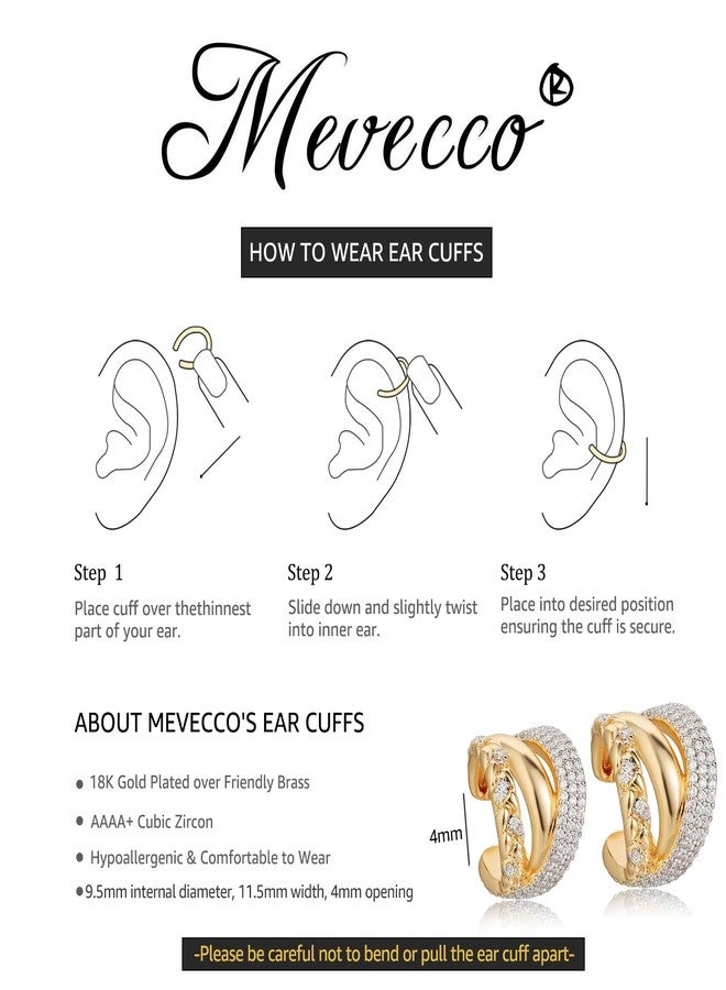 ميفيكو أقراط أذن ذهبية من ميفيكو، مطلية بذهب عيار 18 قيراط، مناسبة للأذنين غير المثقوبة، بتصميم بسيط وأنيق، مرصعة بأحجار الزركونيا المكعبة، بمشبك، بلونين، للنساء - Image 4