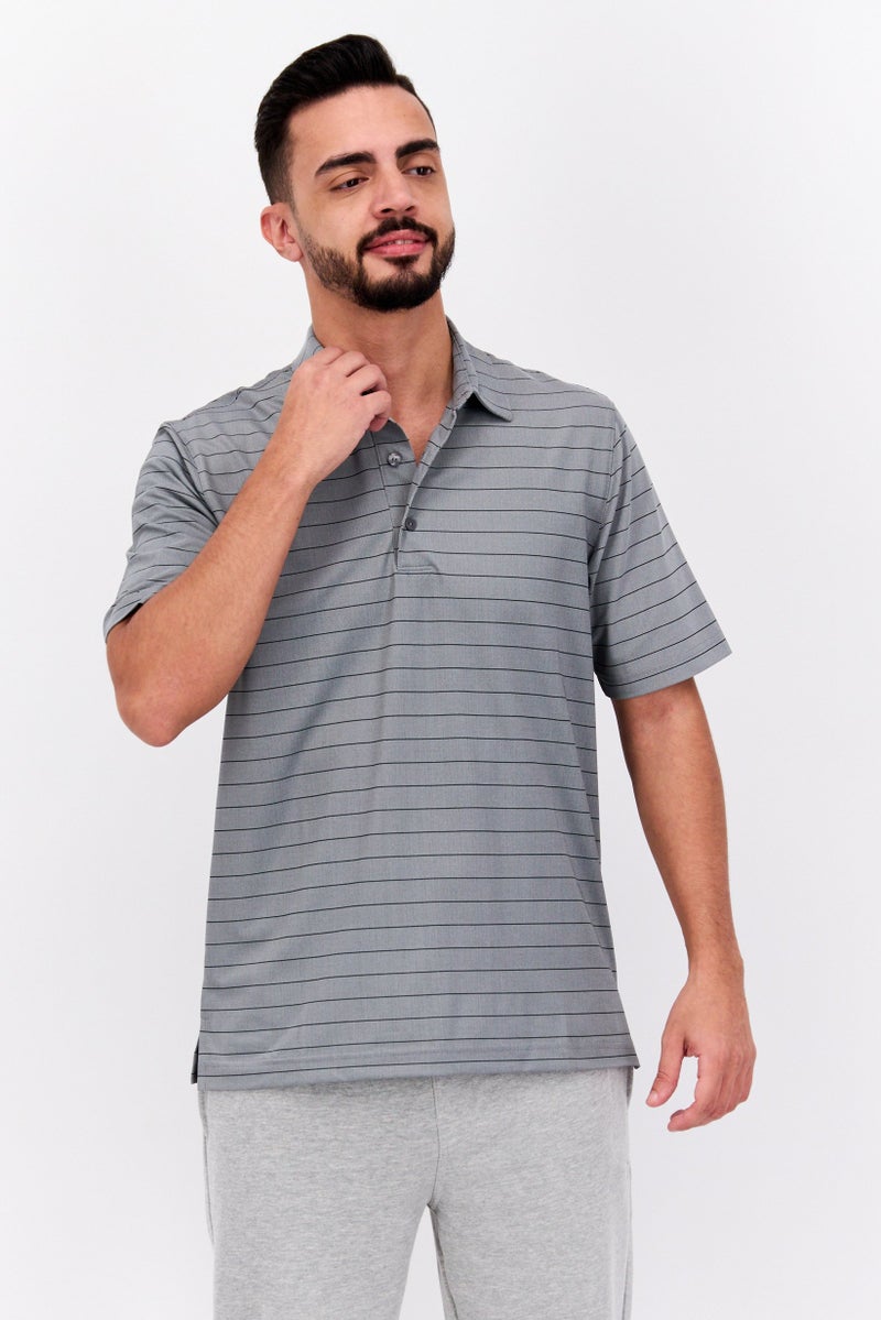 Greg Norman Men Sportswear Fit Short Sleeve Outdoor Polo Shirts, Grey - Image 1