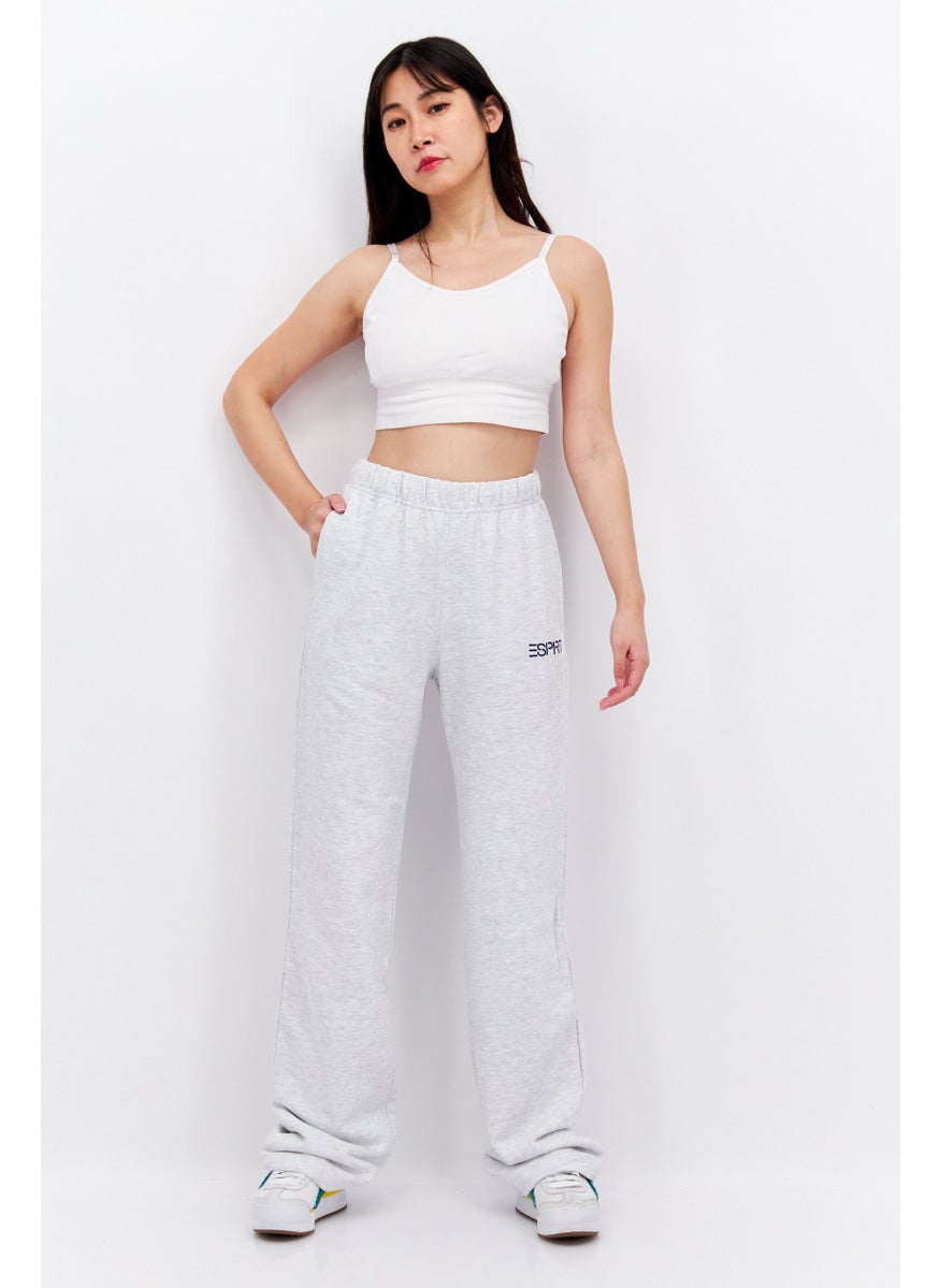 ESPRIT Women Regular Fit Embroidered Logo Sweatpants, Light Grey  - Image 4