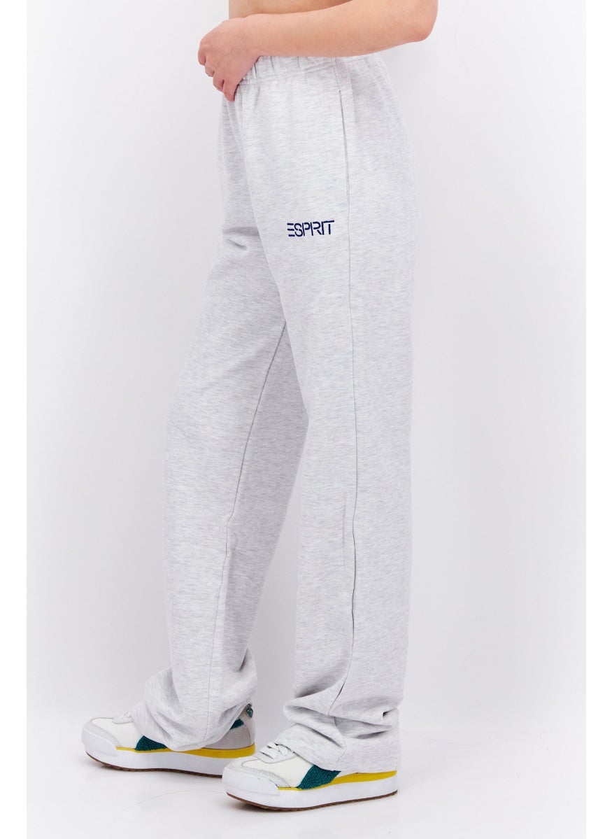 ESPRIT Women Regular Fit Embroidered Logo Sweatpants, Light Grey  - Image 2