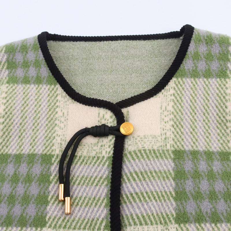 HOULENGS Women's Vintage Button Down Cardigan Sweaters Plaid Print Long Sleeve Knit Jackets with Pockets Fall Winter Fashion Green X-Small - Image 4