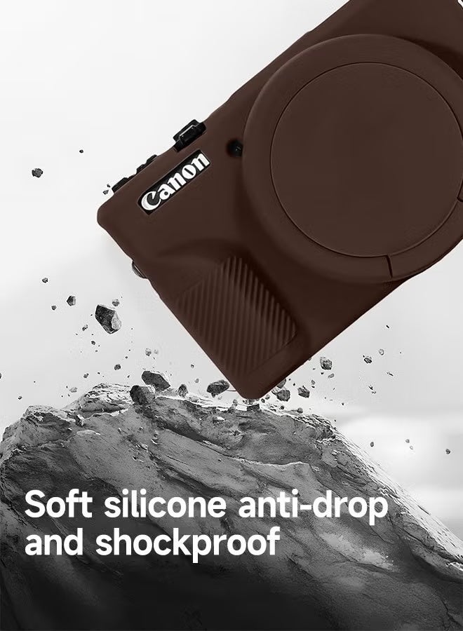FUDIYA Premium Soft Silicone Protective Case with Removable Lens Cover for Canon Powershot G7X Mark III Digital Camera - Washable, Lightweight, and Stylish Protection (Brown) - Image 3
