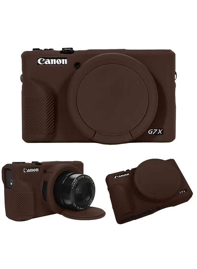 FUDIYA Premium Soft Silicone Protective Case with Removable Lens Cover for Canon Powershot G7X Mark III Digital Camera - Washable, Lightweight, and Stylish Protection (Brown) - Image 1