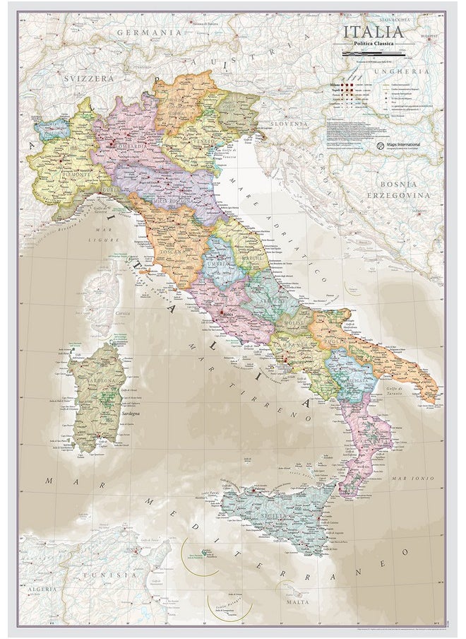 Maps International - - Italy Map - Classic Italy Map Poster - Single Side Laminated - 16.5 X 23.4 Inches - Image 1