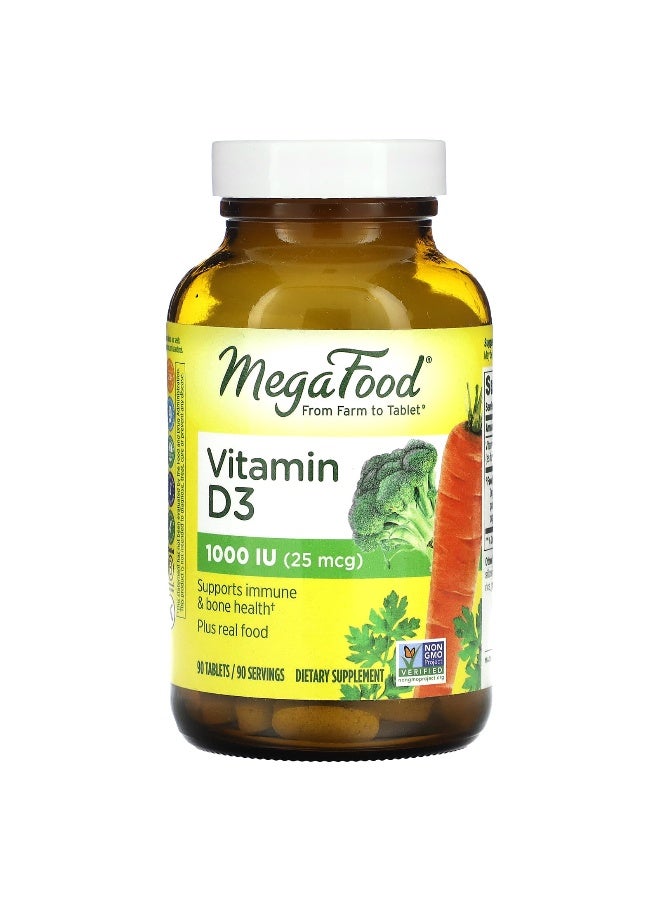 MegaFood, Vitamin D3, 25 mcg (1,000 IU), 90 Tablets (Packaging may vary) - Image 1