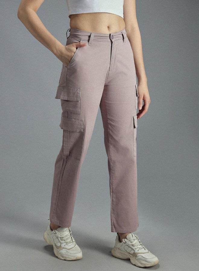 HIGH STAR Women's Mauve Cotton Blend Solid Pattern Full Length Cargo Dad Fit Trouser  - Image 5