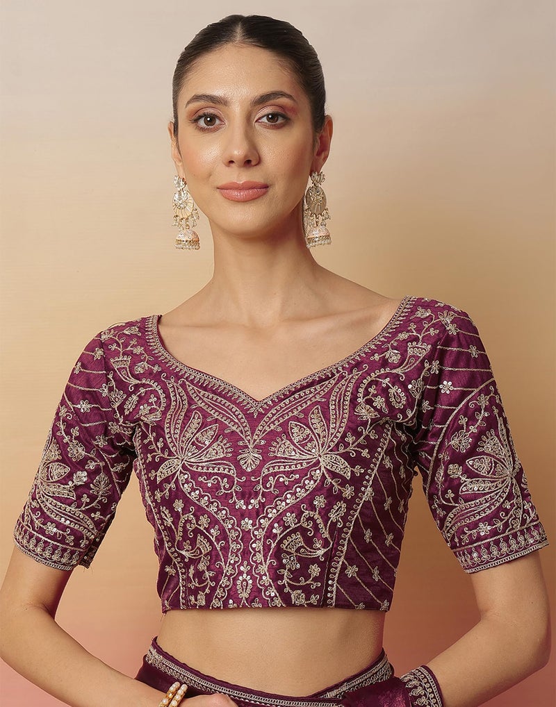 SIRIL Women's Tissue Silk Sequence Embroidery Lace Border Saree with Unstitched Blouse Piece (4369S217_Wine) - Image 5