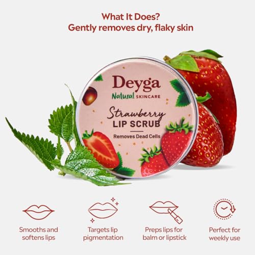 Deyga Strawberry Lip Scrub (16 g) | Gently Exfoliates | Reduces Dryness | Deep Nourishment | Soft, Smooth Lips | Irresistible Fragrance - Image 2