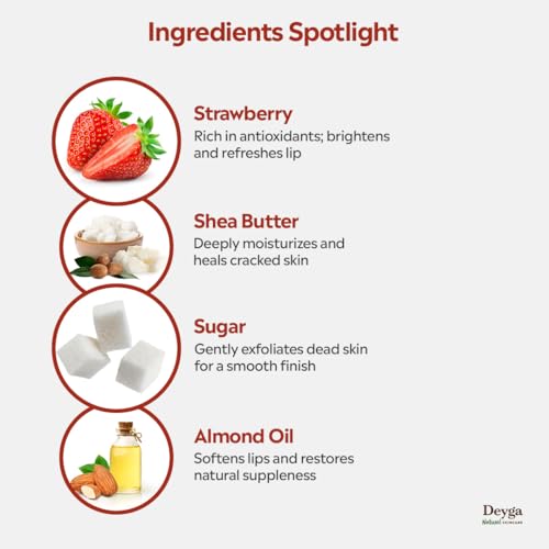Deyga Strawberry Lip Scrub (16 g) | Gently Exfoliates | Reduces Dryness | Deep Nourishment | Soft, Smooth Lips | Irresistible Fragrance - Image 3