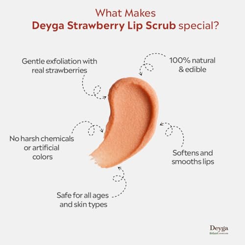 Deyga Strawberry Lip Scrub (16 g) | Gently Exfoliates | Reduces Dryness | Deep Nourishment | Soft, Smooth Lips | Irresistible Fragrance - Image 4