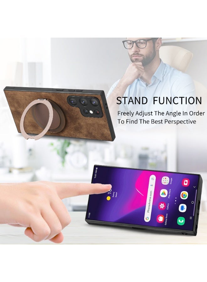 general Compatible with Galaxy S25 Ultra 5G Case, MagSafe Compatible | 360° Rotatable Ring Holder | Soft TPU Premium Synthetic Leather Ultra Lightweight Leather Case, Shock and Scratch Resistant Cover - Image 3