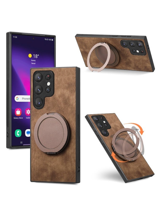 general Compatible with Galaxy S25 Ultra 5G Case, MagSafe Compatible | 360° Rotatable Ring Holder | Soft TPU Premium Synthetic Leather Ultra Lightweight Leather Case, Shock and Scratch Resistant Cover - Image 1