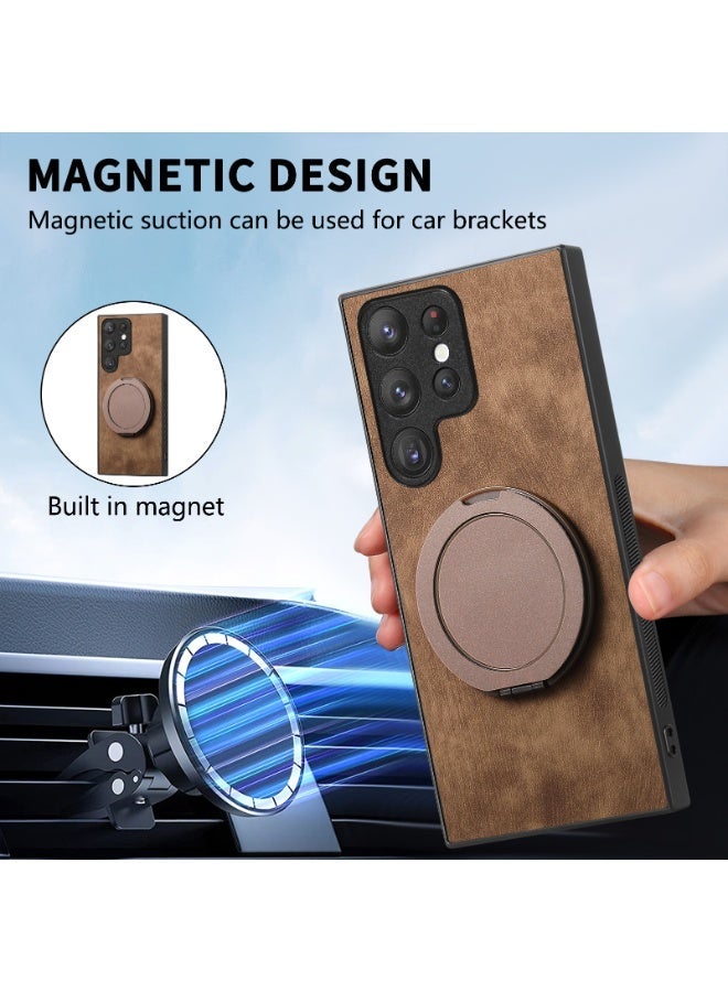 general Compatible with Galaxy S25 Ultra 5G Case, MagSafe Compatible | 360° Rotatable Ring Holder | Soft TPU Premium Synthetic Leather Ultra Lightweight Leather Case, Shock and Scratch Resistant Cover - Image 2