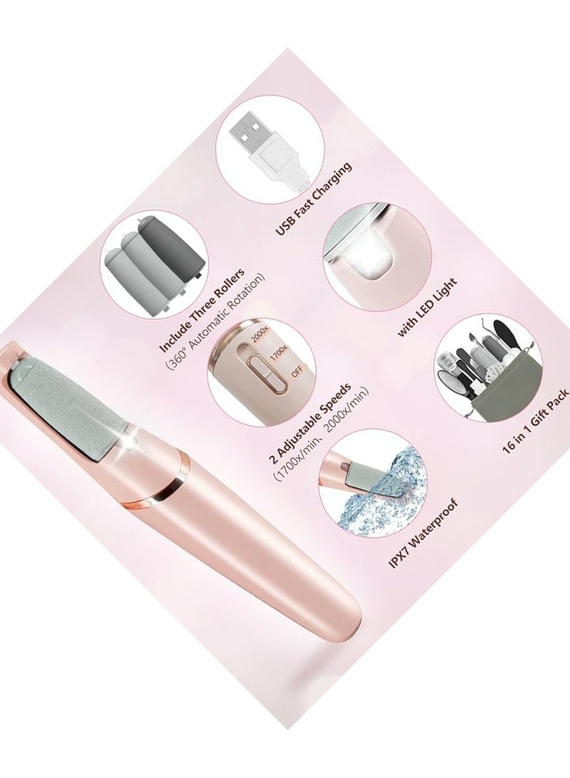 إم إي سي مزيلات مسامير القدم الكهربائية من إم إي سي هاوتادي، عصا باديكير ناعمة قابلة لإعادة الشحن، أدوات إزالة مسامير القدم الكهربائية مع 16 في 1، تزيل الجلد الجاف لأقدام أكثر نعومة، هدية مثالية، للعناية بالقدم - Image 3