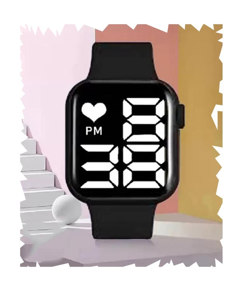 Acnos Polyurethane Black Dial Digital Watch For Boys & Girls Digital Watch For Boys Girls Watch Men For Kids Women Men Couple Electronic Digital Sports Watch, Black Band - Image 1