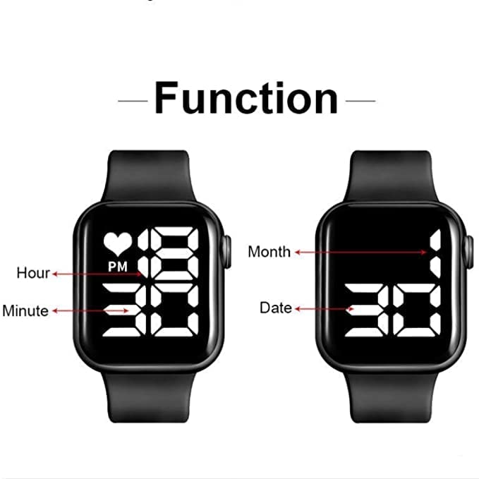 Acnos Polyurethane Black Dial Digital Watch For Boys & Girls Digital Watch For Boys Girls Watch Men For Kids Women Men Couple Electronic Digital Sports Watch, Black Band - Image 3