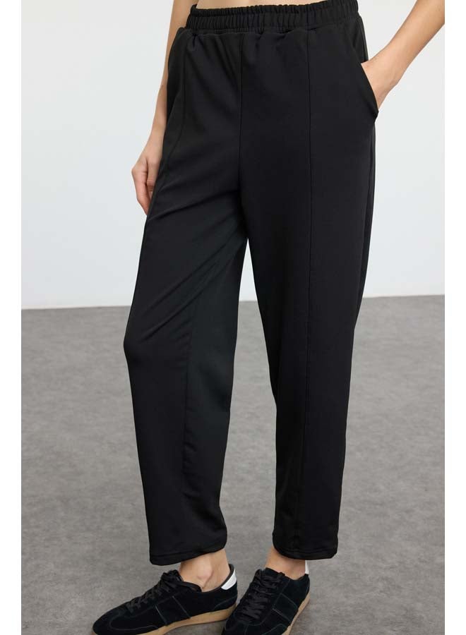 trendyol Black Warm Winter High Waist Carrot Fit Sports Knitted Sweatpants with Raised Inside THMAW25EA00007 - Image 1