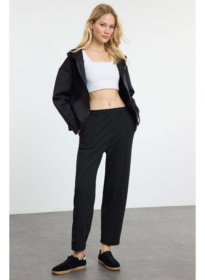 trendyol Black Warm Winter High Waist Carrot Fit Sports Knitted Sweatpants with Raised Inside THMAW25EA00007 - Image 2