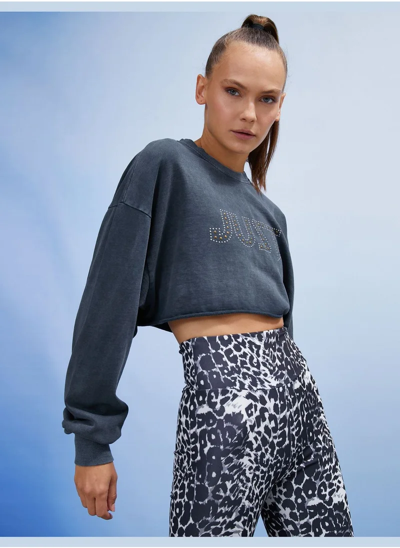 KOTON Oversized Crop Sports Sweatshirt