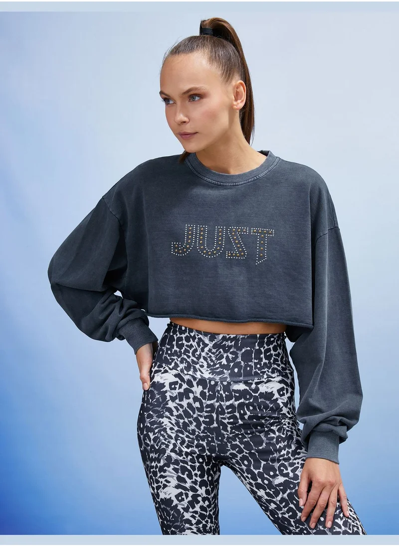 كوتون Oversized Crop Sports Sweatshirt