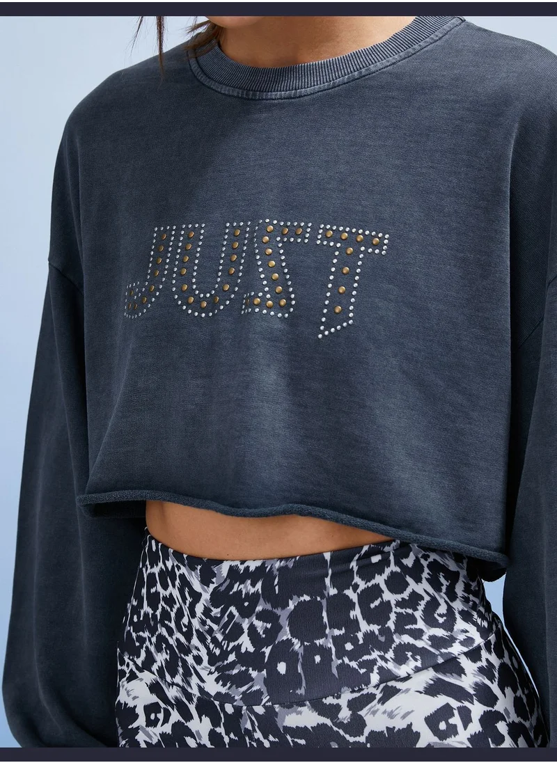 كوتون Oversized Crop Sports Sweatshirt