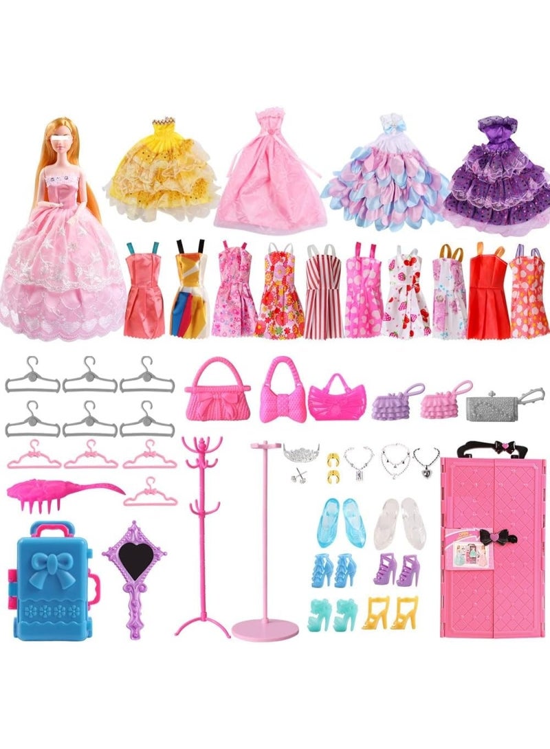 Soofam 11.5 Inch Girl Doll Closet Wardrobe with Clothes and Accessories Set, Doll Clothes and Accessories Closet Wardrobe Play set with Doll, Princess Gowns, Shoes,Hangers, Doll Dress up Toys for Girls - Image 2