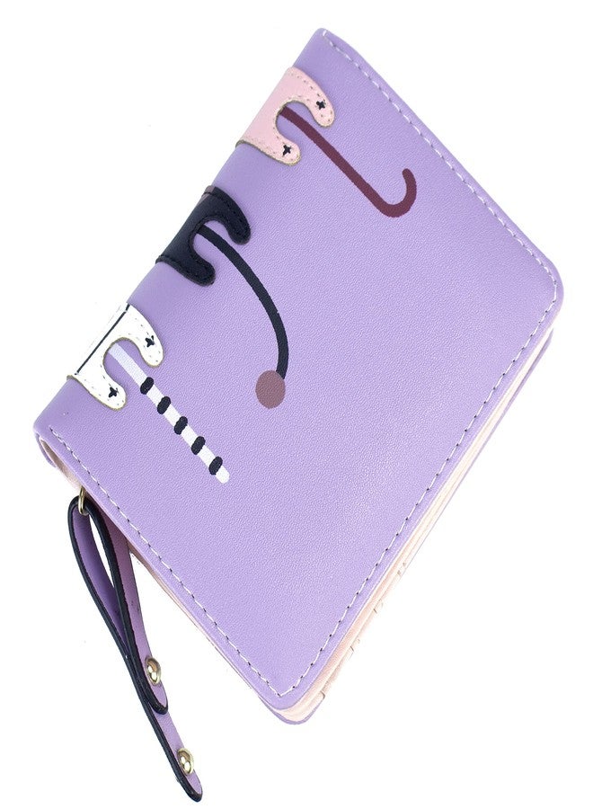 Valentoria Mini Faux Leather Bifold Cute 3 Cat Zipper Clutch Wallet Handbag for Women Girls (Short-Purple) - Image 5