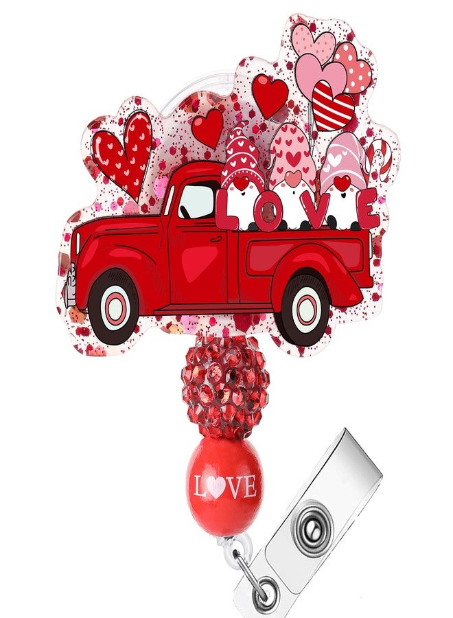 AFRITEE Valentine's Day Badge Reel Retractable - Red Car Gnome Love Nurse Name Badge Holder Holiday Gift for Girlfriend, Love Balloon Acrylic Retractable Badge Reel with Alligator Clip Holiday Gift for Women - Image 1