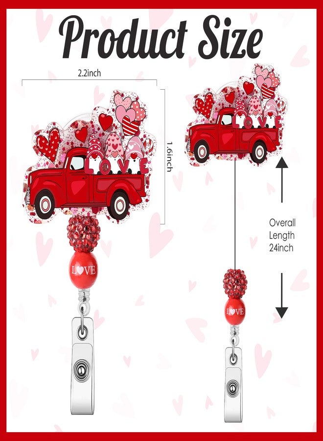 AFRITEE Valentine's Day Badge Reel Retractable - Red Car Gnome Love Nurse Name Badge Holder Holiday Gift for Girlfriend, Love Balloon Acrylic Retractable Badge Reel with Alligator Clip Holiday Gift for Women - Image 3