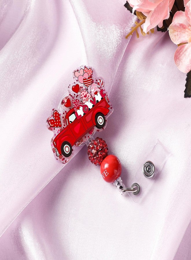 AFRITEE Valentine's Day Badge Reel Retractable - Red Car Gnome Love Nurse Name Badge Holder Holiday Gift for Girlfriend, Love Balloon Acrylic Retractable Badge Reel with Alligator Clip Holiday Gift for Women - Image 2