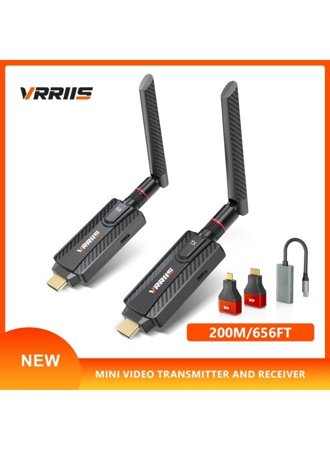 مجموعة موسع HDMI لاسلكي من VRRIIS، جهاز إرسال واستقبال فيديو عالي الدقة 1 إلى 4، دونجل لعرض الشاشة بمدى 200 متر - Image 2