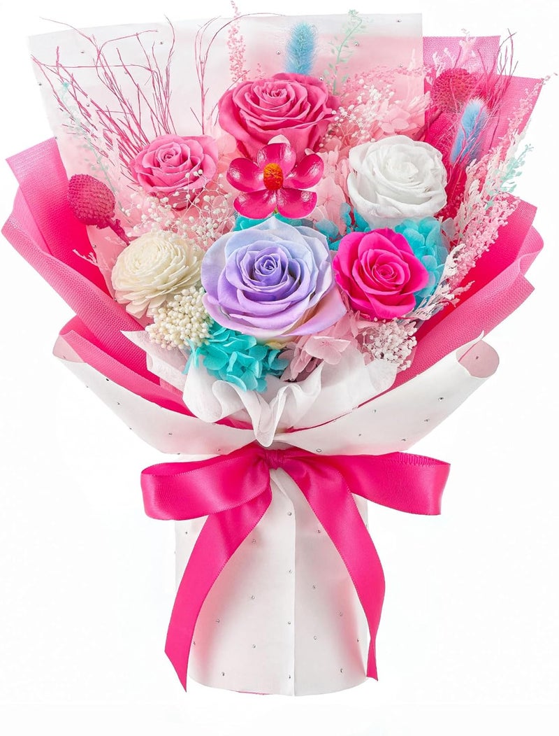Eterfield Flowers for Delivery Prime, Forever Flowers Bouquet, Preserved Hotpink Roses Birthday Gifts for Her Women Wife Mom Grandma Graduation Valentine's Day Mother's Day - Image 1