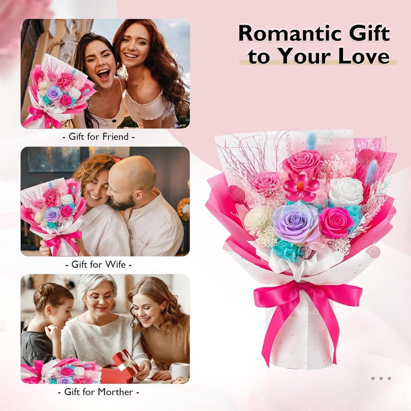 Eterfield Flowers for Delivery Prime, Forever Flowers Bouquet, Preserved Hotpink Roses Birthday Gifts for Her Women Wife Mom Grandma Graduation Valentine's Day Mother's Day - Image 4