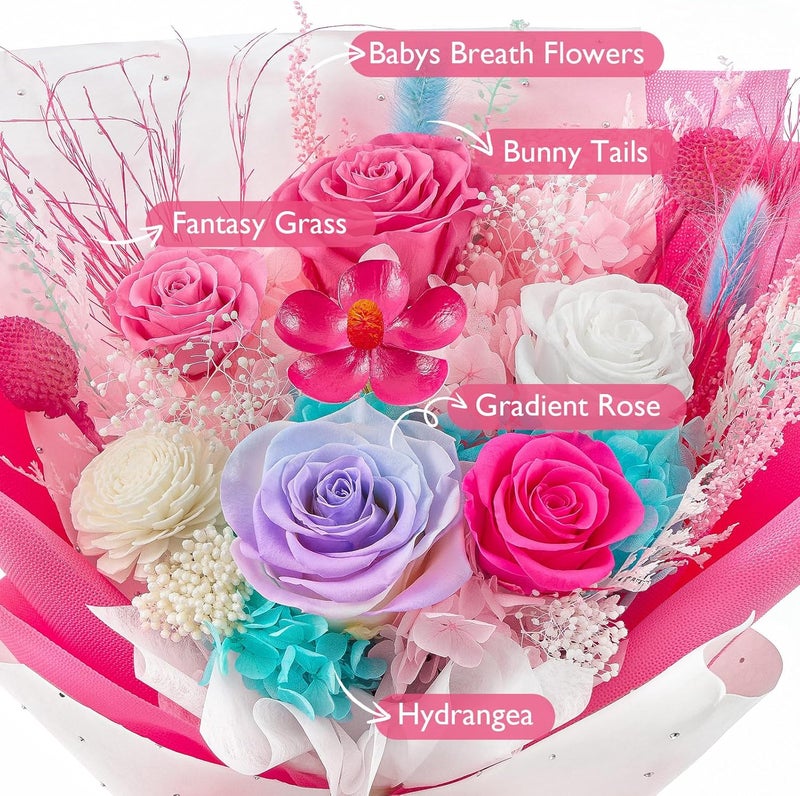 Eterfield Flowers for Delivery Prime, Forever Flowers Bouquet, Preserved Hotpink Roses Birthday Gifts for Her Women Wife Mom Grandma Graduation Valentine's Day Mother's Day - Image 5