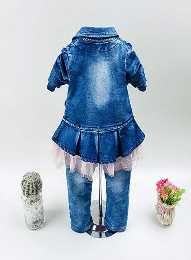Peacolate Spring Autumn Baby Girls Clothing Set 3pcs Long Sleeve T-shirt Denim Jacket and Jeans(Pink,1-2Years) - Image 4