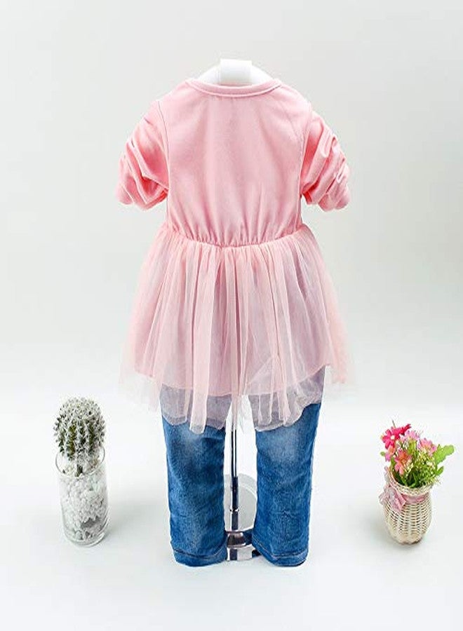 Peacolate Spring Autumn Baby Girls Clothing Set 3pcs Long Sleeve T-shirt Denim Jacket and Jeans(Pink,1-2Years) - Image 3