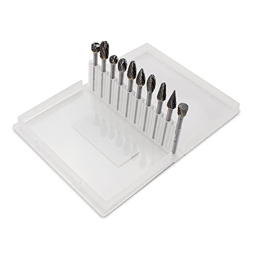 BHA Tungsten Carbide Burr Die Grinder Rotary Tool Bit Set for Metal Engraving and Precision Work, Double Cut with 1/8” Shank - 10 Pieces - Image 1