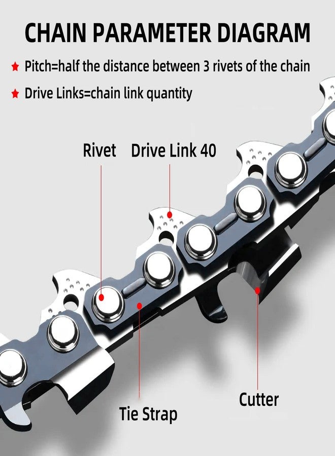 Fifchall 10 Inch Chainsaw Chain S40 3/8" LP Pitch .050" Gauge 40 Drive Links, 10-inch Replacement Chains Compatible with Remington, Greenwork, Sunjoe, Worx, Craftsman Pole Saw-2 Packs - Image 2