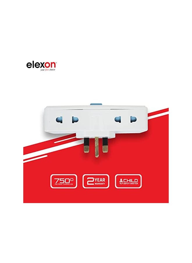 elexon - ELEXON EL 7314 - T Socket Universal Extension Power Adapter, Wall Socket 4 Way Electrical Outlet Adaptor, 4 Pin Electric Sockets for Home, Office (White) - Image 1