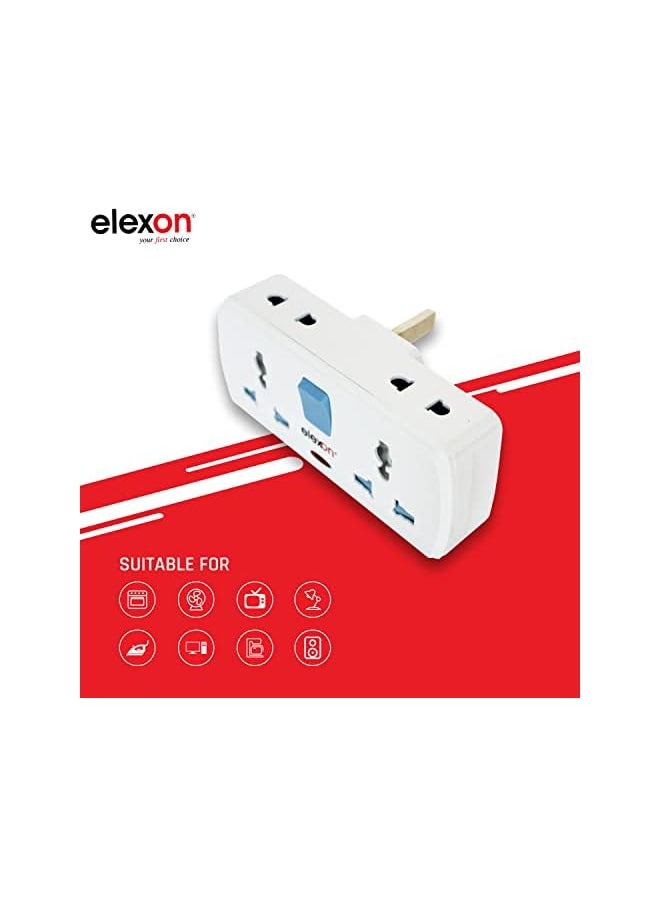 elexon - ELEXON EL 7314 - T Socket Universal Extension Power Adapter, Wall Socket 4 Way Electrical Outlet Adaptor, 4 Pin Electric Sockets for Home, Office (White) - Image 1