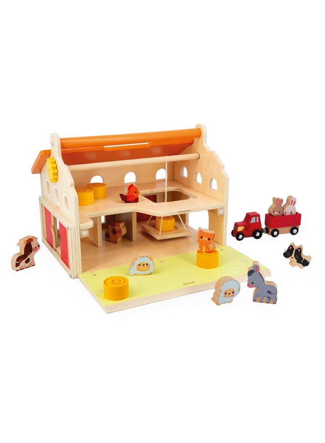 Janod Farm My First Barn Wooden 18 Piece Playset 14" Tall - Ages 2-4 - J03318 - Image 1