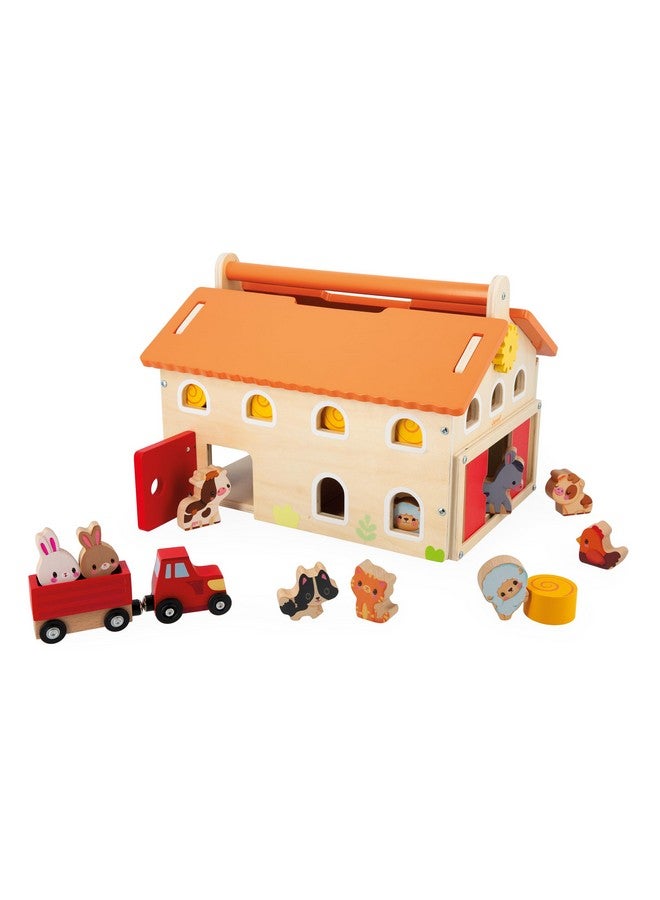 Janod Farm My First Barn Wooden 18 Piece Playset 14" Tall - Ages 2-4 - J03318 - Image 2