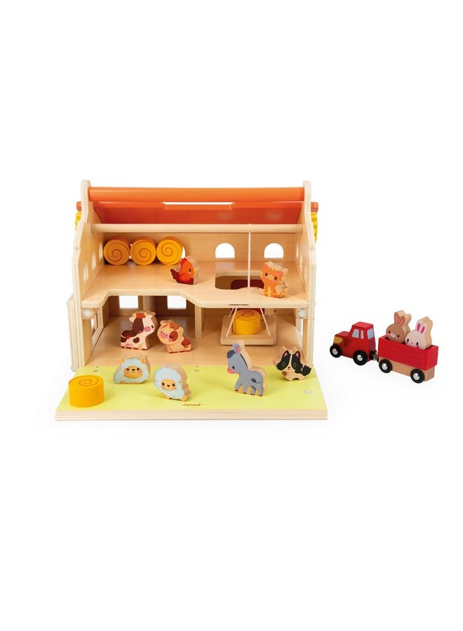 Janod Farm My First Barn Wooden 18 Piece Playset 14" Tall - Ages 2-4 - J03318 - Image 3