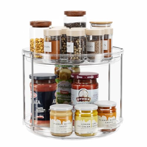 LAMU 2 Tier Lazy Susan Turntable Organizer 925 Rotating Spice Rack Organization for Cabinet Kitchen Pantry Countertop Bathroom Vanity Medicine Cabinet Organizer Clear