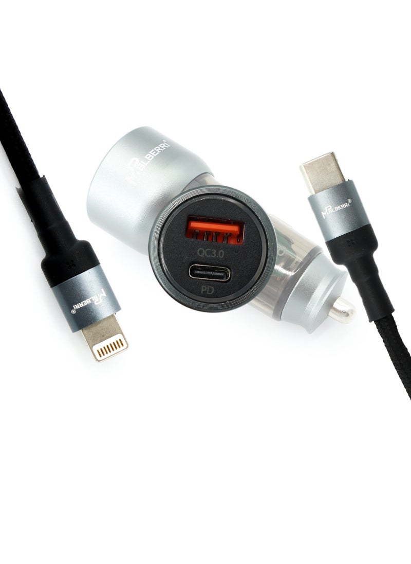 mpBLBERRI - 43W PD Car Charger With USB-C to Lightning Cable - Image 1